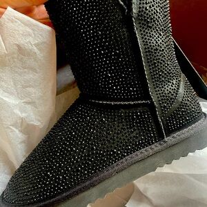 RTLS $95 INC ADRIEF WOMENS SUEDE SHERLING BLACK STONED BOOTS SZ 6